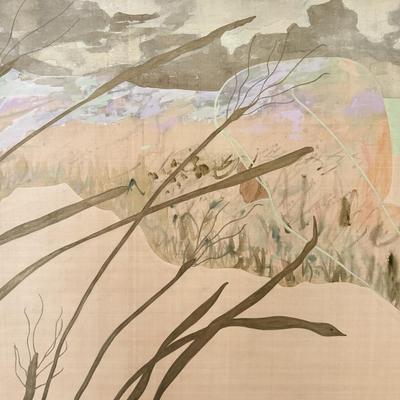 LOT 41F: Large 53x30 inch Acrylic on Silk Painting signed Curtis S & Reed on the back