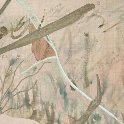 LOT 41F: Large 53x30 inch Acrylic on Silk Painting signed Curtis S & Reed on the back