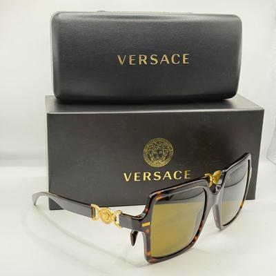 LOT 43F: Versace Dark Brown Havanna Style Sunglasses w/ Box & Case