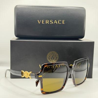 LOT 43F: Versace Dark Brown Havanna Style Sunglasses w/ Box & Case