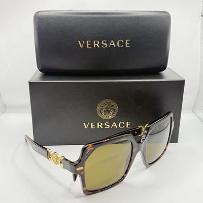 LOT 43F: Versace Dark Brown Havanna Style Sunglasses w/ Box & Case