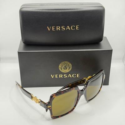 LOT 43F: Versace Dark Brown Havanna Style Sunglasses w/ Box & Case