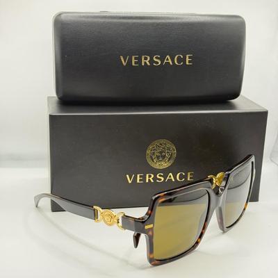 LOT 43F: Versace Dark Brown Havanna Style Sunglasses w/ Box & Case