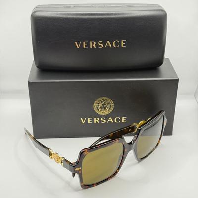 LOT 43F: Versace Dark Brown Havanna Style Sunglasses w/ Box & Case