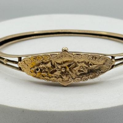 LOT 45J: Antique 14kt Gold Victorian Hinge Bangle Bracelet (13.26g)