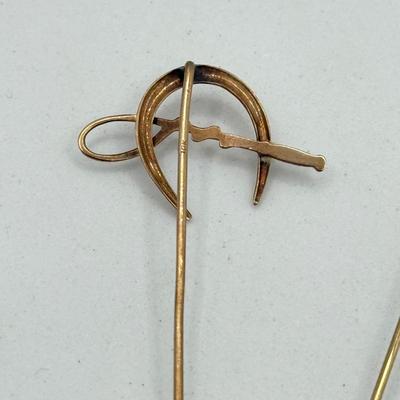 LOT 46J: Vintage 14kt & 10kt Gold Stick Pins (weight of Pins ONLY - 1.9g)