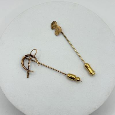 LOT 46J: Vintage 14kt & 10kt Gold Stick Pins (weight of Pins ONLY - 1.9g)