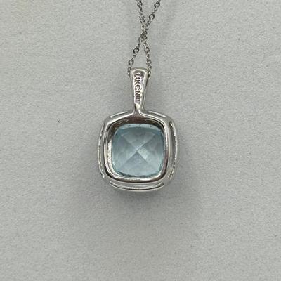 LOT 57J: 14kt White Gold Blue Stone Pendant on 14kt White Gold Chain (2.7g)
