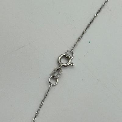 LOT 57J: 14kt White Gold Blue Stone Pendant on 14kt White Gold Chain (2.7g)
