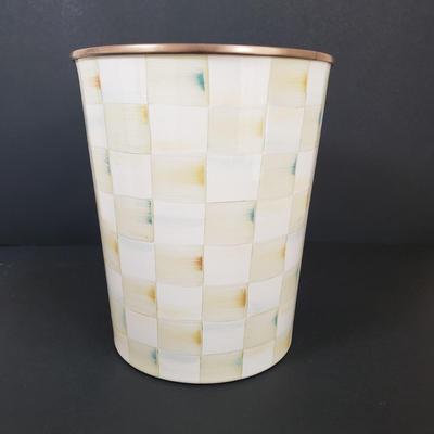 LOT 62MB: MacKenzie-Childs Parchment Check Enamel Wastebasket