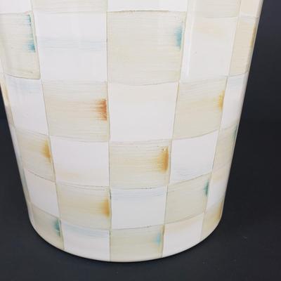 LOT 62MB: MacKenzie-Childs Parchment Check Enamel Wastebasket