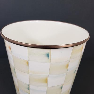 LOT 62MB: MacKenzie-Childs Parchment Check Enamel Wastebasket