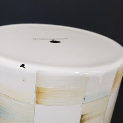 LOT 62MB: MacKenzie-Childs Parchment Check Enamel Wastebasket