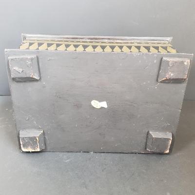 LOT 64: Black Lacquer Box, Large Wooden Gold & Black Box, Mother of Pearl Tabletop & Handheld Magnifying Glass