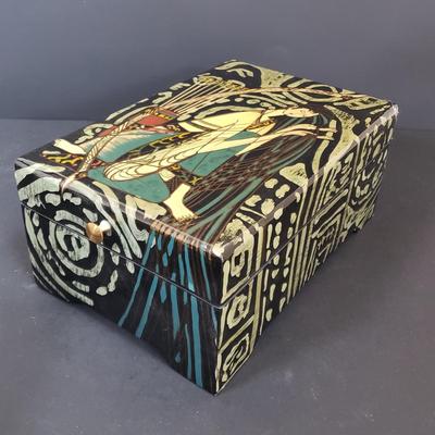 LOT 64: Black Lacquer Box, Large Wooden Gold & Black Box, Mother of Pearl Tabletop & Handheld Magnifying Glass