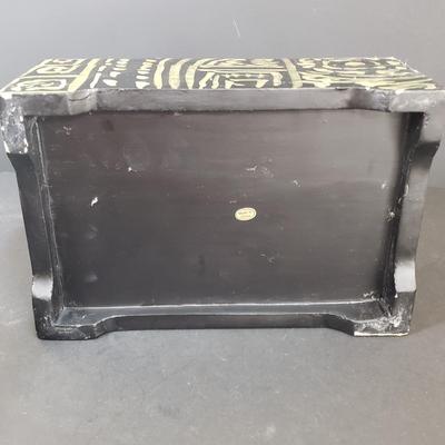 LOT 64: Black Lacquer Box, Large Wooden Gold & Black Box, Mother of Pearl Tabletop & Handheld Magnifying Glass