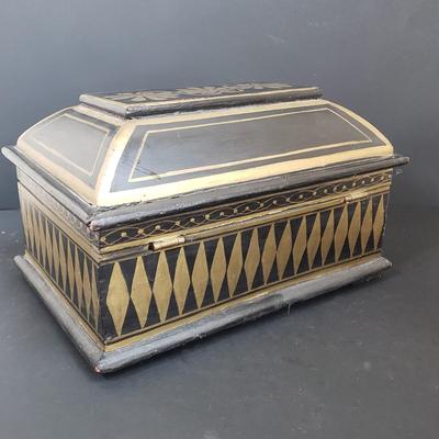 LOT 64: Black Lacquer Box, Large Wooden Gold & Black Box, Mother of Pearl Tabletop & Handheld Magnifying Glass