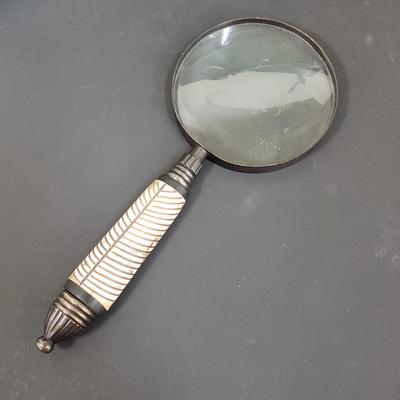 LOT 64: Black Lacquer Box, Large Wooden Gold & Black Box, Mother of Pearl Tabletop & Handheld Magnifying Glass