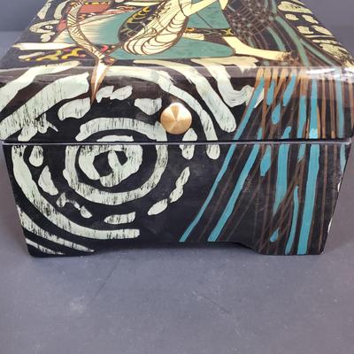 LOT 64: Black Lacquer Box, Large Wooden Gold & Black Box, Mother of Pearl Tabletop & Handheld Magnifying Glass