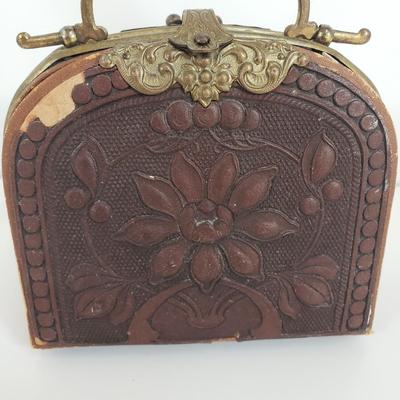 LOT 68MB: Antique Leather Sewing Kit, Art Nouveau Style Frame & Small Framed Art on Easel