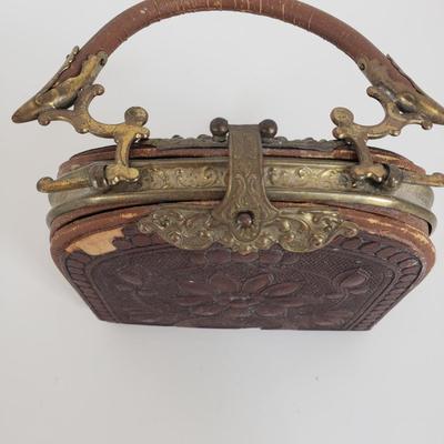 LOT 68MB: Antique Leather Sewing Kit, Art Nouveau Style Frame & Small Framed Art on Easel