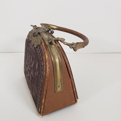 LOT 68MB: Antique Leather Sewing Kit, Art Nouveau Style Frame & Small Framed Art on Easel