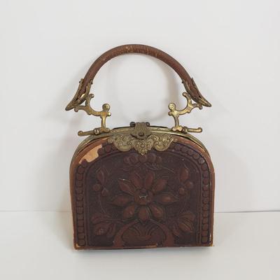 LOT 68MB: Antique Leather Sewing Kit, Art Nouveau Style Frame & Small Framed Art on Easel