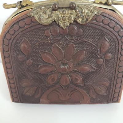 LOT 68MB: Antique Leather Sewing Kit, Art Nouveau Style Frame & Small Framed Art on Easel