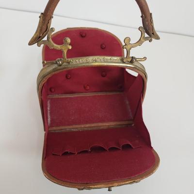 LOT 68MB: Antique Leather Sewing Kit, Art Nouveau Style Frame & Small Framed Art on Easel