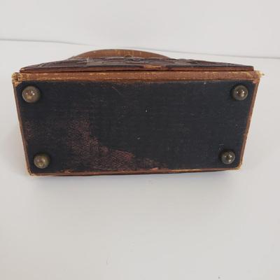 LOT 68MB: Antique Leather Sewing Kit, Art Nouveau Style Frame & Small Framed Art on Easel