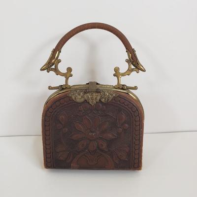 LOT 68MB: Antique Leather Sewing Kit, Art Nouveau Style Frame & Small Framed Art on Easel