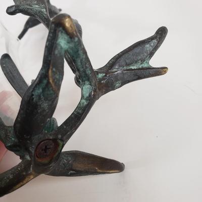 LOT 69MB: Vintage Brass Hummingbird Bud Vase & Marble Base Italian Vanity Mirror