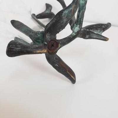 LOT 69MB: Vintage Brass Hummingbird Bud Vase & Marble Base Italian Vanity Mirror