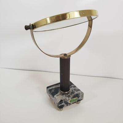 LOT 69MB: Vintage Brass Hummingbird Bud Vase & Marble Base Italian Vanity Mirror