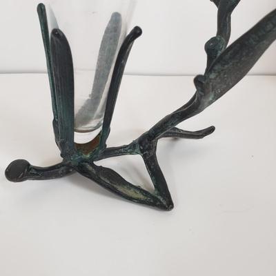 LOT 69MB: Vintage Brass Hummingbird Bud Vase & Marble Base Italian Vanity Mirror