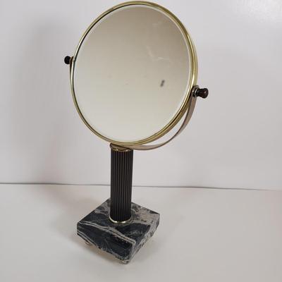 LOT 69MB: Vintage Brass Hummingbird Bud Vase & Marble Base Italian Vanity Mirror