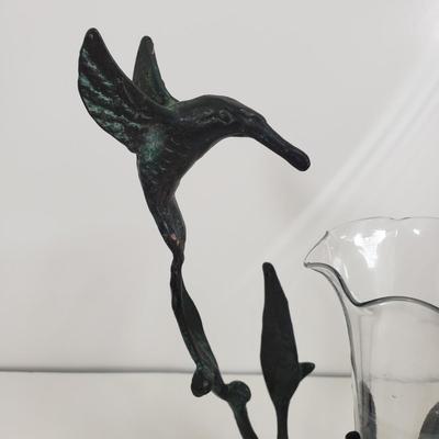 LOT 69MB: Vintage Brass Hummingbird Bud Vase & Marble Base Italian Vanity Mirror