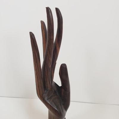 LOT 70MB: Brass Begonia Leaf Trinket Dish & Carved Wooden Hand Display/Decor