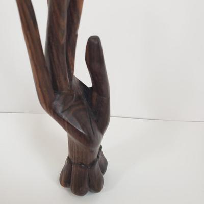 LOT 70MB: Brass Begonia Leaf Trinket Dish & Carved Wooden Hand Display/Decor