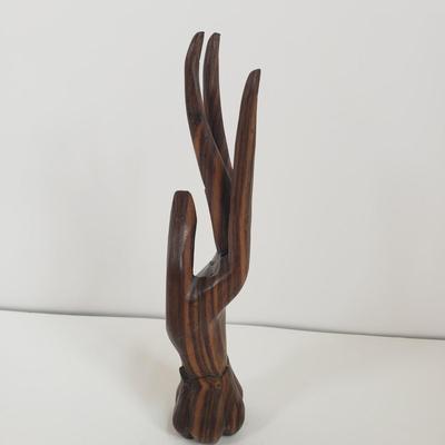 LOT 70MB: Brass Begonia Leaf Trinket Dish & Carved Wooden Hand Display/Decor