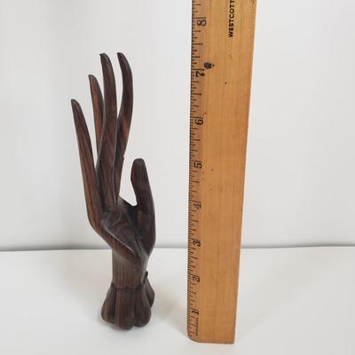 LOT 70MB: Brass Begonia Leaf Trinket Dish & Carved Wooden Hand Display/Decor