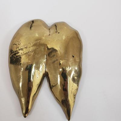 LOT 70MB: Brass Begonia Leaf Trinket Dish & Carved Wooden Hand Display/Decor