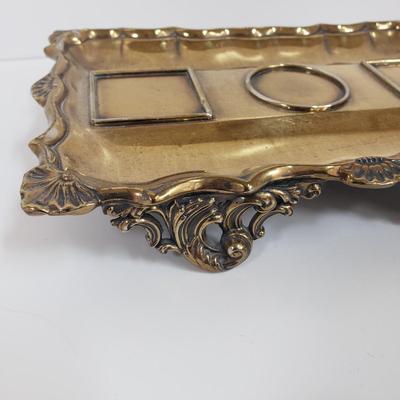 LOT 71MB: Vintage Ink Stand with Crystal Inkwells & Brass Style Metal Stand