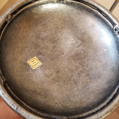 LOT 75MB: Vintage Frosted Glass Flame Lamp Shade on Brass Base & Pair of Wrought Iron Candle Holders with Glass Inserts