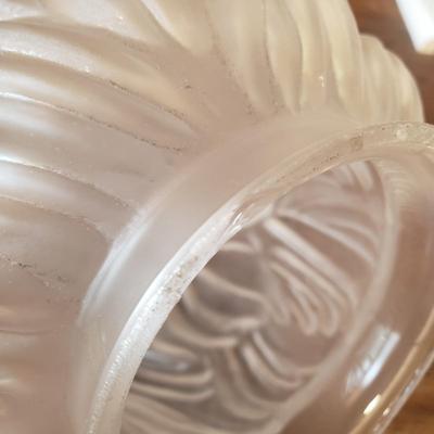 LOT 75MB: Vintage Frosted Glass Flame Lamp Shade on Brass Base & Pair of Wrought Iron Candle Holders with Glass Inserts