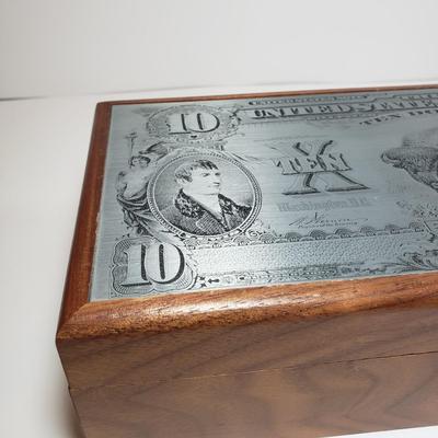 LOT 78MB: Engraved Metal Bison Note Wooden Box