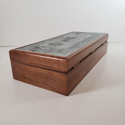 LOT 78MB: Engraved Metal Bison Note Wooden Box