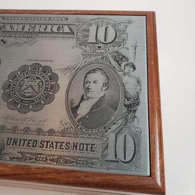 LOT 78MB: Engraved Metal Bison Note Wooden Box