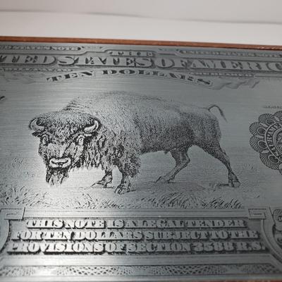 LOT 78MB: Engraved Metal Bison Note Wooden Box