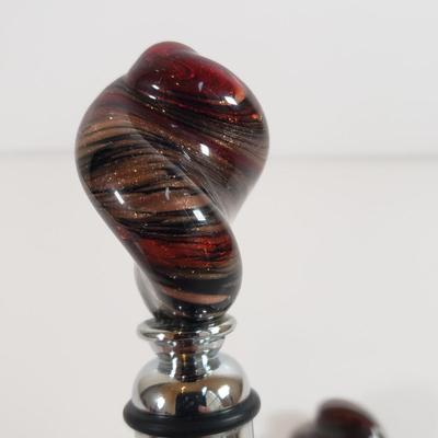 LOT 79MB: Pair of Murano Glass Wine Stoppers & World Style Map Insulated Picnic/Wine Bag(New)